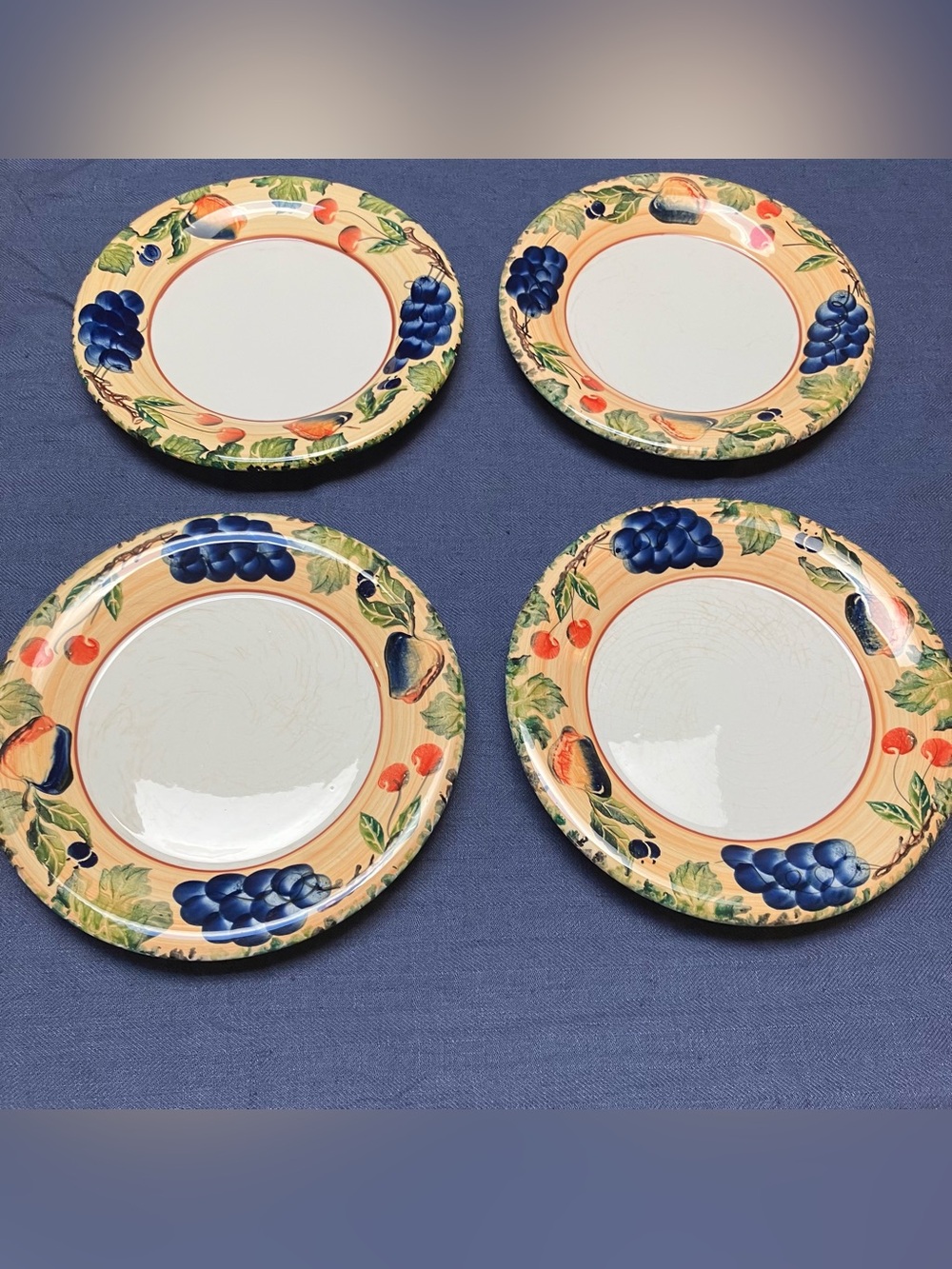 Set of 4 Dansk Fall Harvest Large Dinner Plate 11 3/8" Italy Fruit Border B